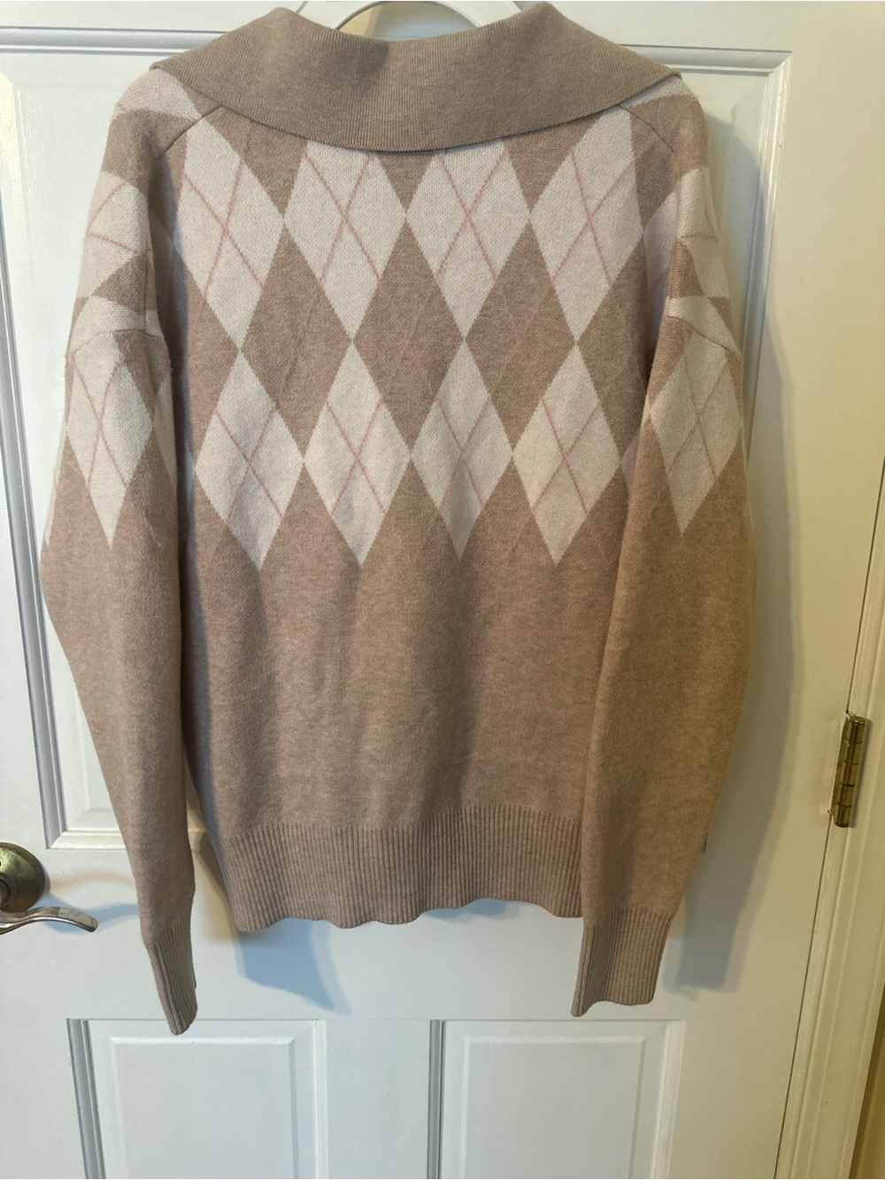 Cynthia Rowley Taupe Argyle Collared Sweater - Picture 4 of 4